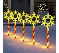 ADEPTNA Christmas Candy Cane LED Lights with Timer - Battery Powered Xmas Pathway & Driveway Decorations, Outdoor Holiday Garden & Patio Lights for Festive Decor (5 PK Xmas Snow)