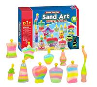 ADEPTNA DIY 10 PC Sand Art Glitter and Glow Kit for Kids Toddlers - Create Your Own Creative Craft DIY with Assorted Shape Bottles and Pendant Decorative Glitters Sand Activity Art