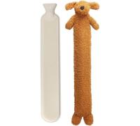 ADEPTNA Extra Long Hot Water Bottle with Sherpa Animal Character - Soft Plush Faux Fur Cover - Comfortable, Safe, Anti-Leak - Body Hot Water Bottle for Neck and Shoulder, Back, Legs, Waist (Brown)