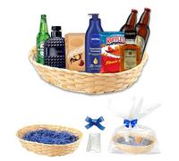 ADEPTNA Father's Day Wicker Basket Hamper Kit Customisable Gift Packaging for Father's Day Birthdays Christmas Weddings More Includes Blue Shredded Paper Pull Bow Ribbon Cellophane