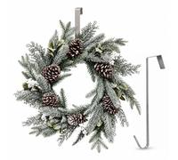 ADEPTNA Frosted Christmas Wreath with Over Door Hanger Artificial Pinecone | White Berry Festive Wreath Traditional Winter Door Decoration for Indoor Outdoor Christmas Décor 55cm Xmas