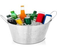 ADEPTNA Galvanised Steel Beverage Tub with Carry Handles Large Oval Vintage Party Drinks Cooler Ice Bucket Weather & Rust Resistant Metal Beer Bucket for BBQ, Garden Parties, Picnics, Home & Events