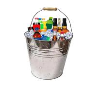 ADEPTNA Galvanised Steel Round 15L Drinks Ice Cool Bucket with Wooden Handles - Drinks Beer Cooler Cooling Bottles or Ash Bucket