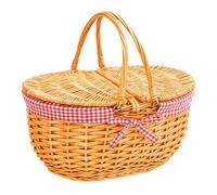 ADEPTNA Handmade Wicker Picnic Basket with Foldable Handles - Double-Lid Willow Hamper with Cloth Lining - Rustic Storage & Picnic Basket for Camping, Hiking, Weddings, Garden Harvest and Home Décor