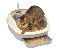 ADEPTNA Jumbo Cat Litter Tray Large Semi-Enclosed Double-Layer Box with Scoop Open Top Pellet Litter Tray for Pine Pellets Easy Clean Drawer Sifting System Raised Detachable Rim Anti-Spill Design