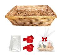 ADEPTNA Large Christmas Hamper Set Basket - Includes Paper Shred, Ribbon, cellophane - DIY Make Your Own Gift Kit for Any Occasion: Birthday, Easter, Mother’s Day, Valentine’s Day, Christmas & More