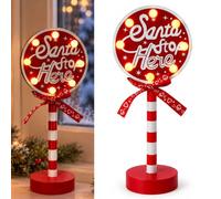 ADEPTNA LED Santa Stop Here Sign Light Up Christmas Table Decoration | Warm White Lights Freestanding Festive Ornament for Mantelpiece, Shelf, Window & Home Décorme Décor