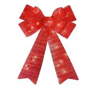 ADEPTNA Luxury Red LED Christmas Bow 63cm Light Up Glitter Bow with 15 Warm White LEDs Battery Operated Christmas Tree Topper, Door Wreath Wall Decoration Indoor Outdoor Festive Light Up Bow Ornament