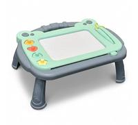 ADEPTNA Magnetic Drawing Board with Detachable Legs for Kids - 4 Colour Doodle Pad with Wipe Clean Slide Eraser, Carrot Shaped Pen & 4 Stamps - Eco-Friendly Reusable Sketch Board Toy (Blue/Green)