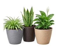ADEPTNA Pack of 3 Rattan Plant Pots Plastic Wicker Style Planters with Drainage Holes Lightweight Durable Flower Plant Pots for Indoor Outdoor Garden Patio Balcony Home Décor