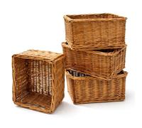 ADEPTNA Pack of 4 Rectangular Wicker Storage Basket with Handles Handwoven Willow Small Storage Organiser Rustic Bathroom Bedroom Kitchen Storage Box Accessories Home Organisation (PACK OF 4)