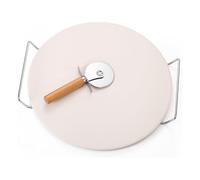 ADEPTNA Pizza Stone Set 33CM Round Cordierite Baking Stone with Wire Rack, Pizza Cutter & Handle Multipurpose Grilling Stone for Oven BBQ Grill Even Heat Distribution for Crispy Crust