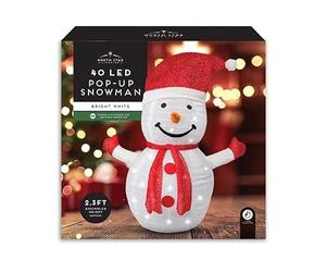 ADEPTNA Pop-Up 40 LED Snowman 2.3FT Tall - Light-Up Christmas Decoration - Bright White LEDs - Battery Operated with Timer - Festive Tinsel Ornament(Snowman)