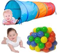 ADEPTNA Premium Interactive Colourful 180cm Play Tunnel for Kids Toddlers Children- Entertaining Fun to Play Outdoor Indoor Activity - Folds Flat for Storage (Play Tunnel with 100 Balls)