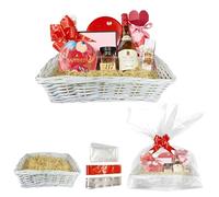 ADEPTNA Premium Wicker Gift Hamper Create your Own Festive Present - Includes Smooth Rectangle Basket Ribbon Wood Wool and Cellophane Beg (WHITE)