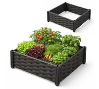 ADEPTNA Rattan Effect Plastic Raised Garden Bed Kit 4 Panel PP Interlocking Planter Box Black Woven Outdoor Flower & Vegetable Grow Bed for Garden Patio Balcony Small Spaces Easy Lock Assembly