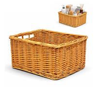ADEPTNA Rectangular Wicker Storage Basket with Handles - Handwoven Willow Small Storage Organiser (29 x 23 x 15.5 cm) - Rustic Bathroom, Bedroom, Kitchen Storage Box for Toiletries, Accessories & Home