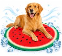 ADEPTNA Self-Cooling Dog Mat Round Pet Cooling Pad with Non-Toxic Gel Durable PVC Portable Summer Relief Mat for Dogs, Cats Prevents Overheating & Heat Stroke 60cm Cool Design (WATERMELON)