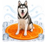 ADEPTNA Self-Cooling Dog Mat Round Pet Cooling Pad with Non-Toxic Gel Durable PVC Portable Summer Relief Mat for Dogs, Cats Prevents Overheating & Heat Stroke 60cm Cool Design (ORANGE)