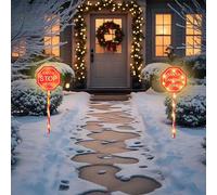ADEPTNA Set of 2 Christmas Light-Up Signs - Double-Sided Design Santa Stop Here & Santa Landing Zone with Ground Stakes - Battery Operated, Warm White LEDs, Waterproof, Timer Function