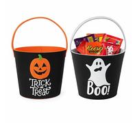ADEPTNA Set of 2 Halloween Felt Treat Buckets - 18cm Trick or Treat Bags for Kids - Pumpkin & Ghost Design - Reusable Felt Sweet Candy Holders for Halloween Parties