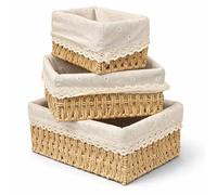 ADEPTNA Set of 3 Wicker Storage Baskets - Small, Medium & Large Bathroom Organiser with Removable Lining Natural Paper Rope Woven Bins for Shelves, Makeup, Toys, Nursery, Table Storage