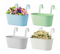 ADEPTNA Set of 4 Large Hanging Flower Pots 28.5cm Metal Iron Wall Planters with Detachable Hooks, Galvanized Indoor/Outdoor Buckets for Balcony, Fence, Railing, Garden & Home Decoration 4 Colors