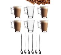 ADEPTNA Set of 6 Latte Glasses Cafe Mugs 240ML with 6 Latte spoons