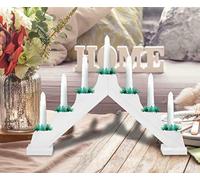 ADEPTNA Stunning Traditional Wooden Candle Bridge Warm White 7 LED Xmas Candle Lights - Window Decoration Candle Bridge Gift (WHITE)