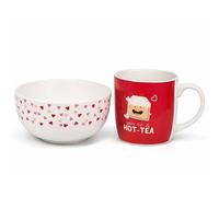 ADEPTNA Valentine’s Breakfast in Bed Gift Set Ceramic Mug & Bowl Set with Heart Design Funny “You’re A Hot-Tea” Mug Romantic Gift for Couples, Him, Her, Wife, Husband Anniversary Romantic