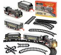 ADEPTNA Vintage Kids Train Set with Working Headlights Realistic Sounds Classic Battery-Operated Toy Train with Tracks Electric Railway Play Set for Toddlers Children Ideal Christmas Decoration Gift