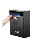 ADEPTNA Wall Mounted Lockable Letter Mail Post Box - Made from Heavy Duty Waterproof Steel Plated Body - Easy to Install Large Letter Post Mail (BLACK)