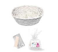 ADEPTNA Wicker Basket Hamper Kit Gift Hamper-Customizable Gift Packaging Mother's Day,Birthday,Christmas, Wedding,Baby Shower,Easter-Includes Shredded Paper, Pull Bow Ribbon&Cellophane Wrap (WHITE)