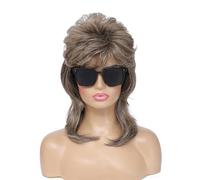 Adequate 80s Mullet Wig for Women, Fluffy Layered Shaggy Synthetic Costume Wig, Adjustable Cap Vintage Rock Wig for Halloween Cosplay Themed Party, Light Brown