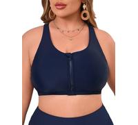 Aderea Women's Sports Bra Bikini Top for Large Bust Racerback Swim Bras Zipper in Front Bathing Suit Top Swimsuit Tops Only, Navy Blue, XXXL