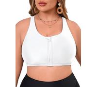 Aderea Women's Sports Bra Bikini Top for Large Bust Racerback Swim Bras Zipper in Front Bathing Suit Top Swimsuit Tops Only, White, XXXL