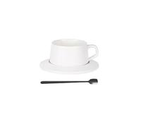 ADERFETBI Coffee Mug Pure White Ceramic Coffee Cup Set 220 Ml Retro Hanging Handle Mini Mug Espresso Latte with Spoon Café Tableware