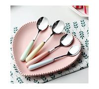ADERFETBI Cutlery Teaspoons Four-piece Stainless Steel Spoon with Ceramic Handle Household Long-handled Dessert Ice Cream Spice Spoon 4 pieces Tea Spoons(S)