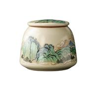 ADERFETBI Tea Coffee Sugar Canisters Kitchen Beige Ru Kiln Ceramic Tea Caddy, Small Size, Green Pu'er, Red And Leaves, Sealed Incense Powder