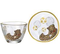 ADERIA Japanese Glass Sake Drinking Set Cup 90ml and Saucer Masu Plate Premium Edo Series Made in Japan - Tiger S-6290