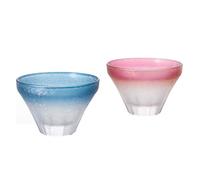 ADERIA Japanese Rice Wine Sake Glass Pair Set of 2 Sake Cups 2.9oz 85ml Mt. Fuji Sake Glasses Blue Pink Shot Glass Made in Japan