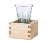 ADERIA Japanese Rice Wine Set Cold Sake Cup 3.2oz 95ml with Masu Wooden Box Handmade Tsuyukusa Dayflower Green Made in Japan Tsugaru Vidro Glass Spilled Sake Cup Gift Box