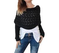Aderpmin Scarf with Sleeves for Women, Crochet Shawl Wrap, Knitted Double Sleeve Scarf, Knitting Wrap Sweater Shawls, Winter Warm Crochet Cape Blanket, Multifunctional Shawl for Plus Size (Black)