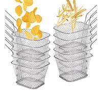 ADERTOS 10 PCS Chip Serving Frying Baskets Mini Chip Baskets with Handle, French Chips Deep Fry Basket Stainless Steel Chef Fry Basket Square Food Presentation for Onion Rings Chicken Wings