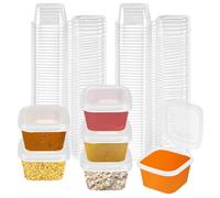 ADERTOS 100 PCS Sauce Pots with Lids, 25ml/1oz Hinged Sauce Cups Square Food Container Pots Clear Small Deli Pot Reusable Jelly Shot Cups Plastic Leakproof Food Cups Takeaways Containers for Chutney