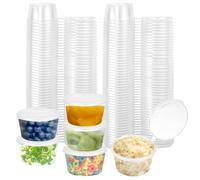 ADERTOS 100 PCS Sauce Pots with Lids, 50ml/2oz Hinged Sauce Cups Round Food Container Pots Clear Small Deli Pot Reusable Jelly Shot Cups Plastic Leakproof Food Cups Takeaways Containers for Chutney