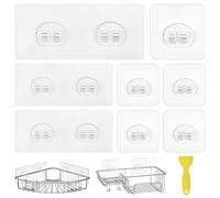 ADERTOS 12 PCS Shower Caddy Adhesive Hooks Clear Shower Caddy Sticky Pads Shower Caddy Adhesive Sticker Strips Strong Sticker Hooks Heavy Duty Wall Hooks for Corner Shelf Basket (Double & Single Hook)