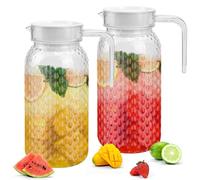 ADERTOS 2 Pack Acrylic Pitcher with Lid and Handle, 1 Litre Clear Water Pitcher Unbreakable Beverage Pitcher Transparent Juice Container Fridge Door Jug for Milk Juice Iced Tea Lemonade (BPA-Free)