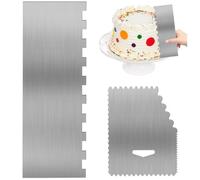 ADERTOS 2 PCS Cake Scraper Stainless Steel Cake Edge Scraper Metal Cake Smoother Icing Frosting Buttercream Comb Double Sided Pastry Cutter Cake Decorating Tools for Cake Decorating, 9 Inch & 5 Inch