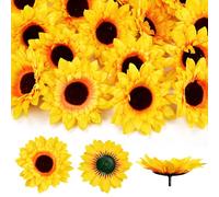 ADERTOS 24 PCS Artificial Sunflowers Heads Mini Fake Sunflowers Heads Yellow Small Silk Sun Flowers Small Faux Flowers Heads Simulated Sunflowers for DIY Wreath Wedding Craft Party Table Decor, 9cm